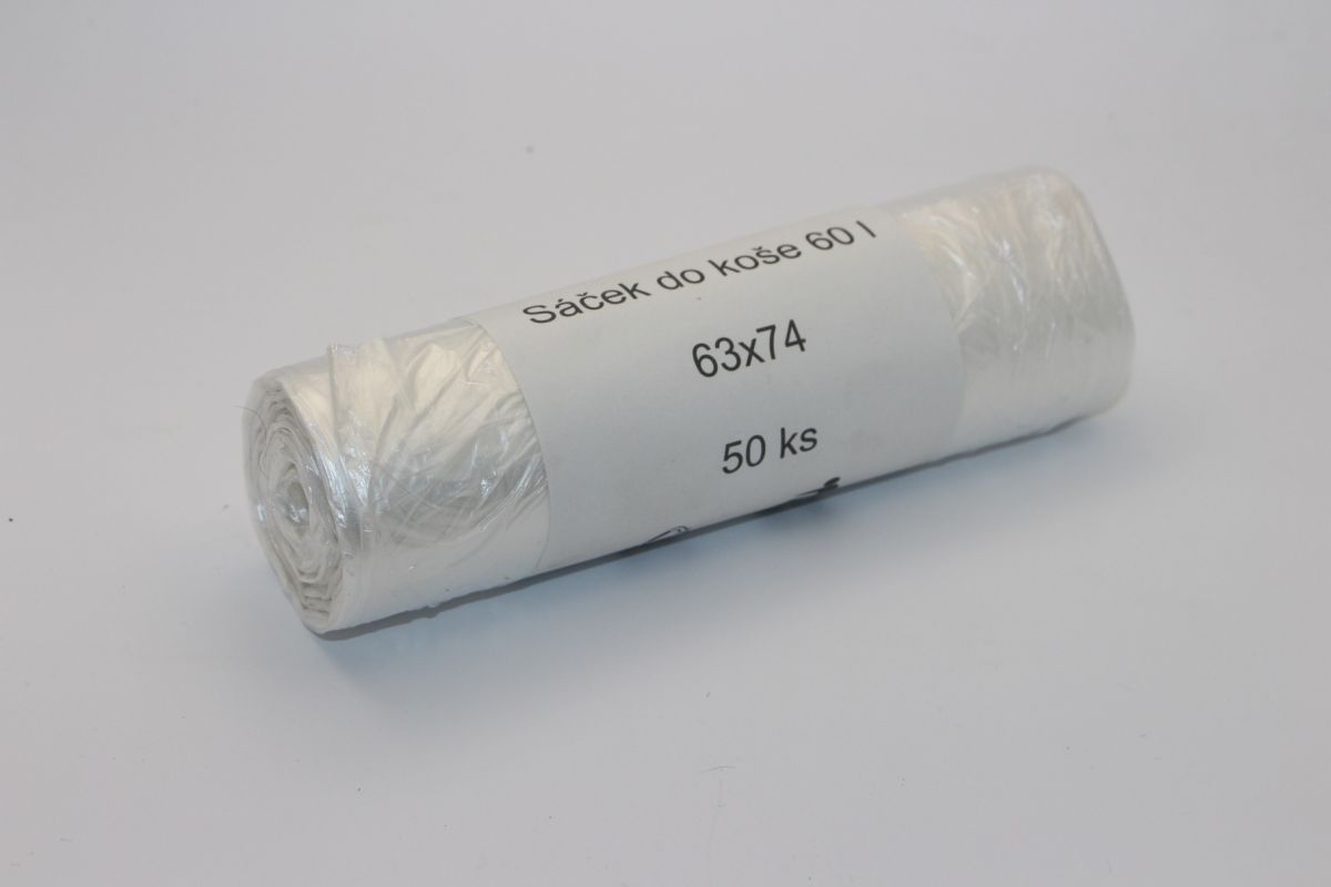 sáček 630x740 - 60l, transparent, HDPE, 6mi, 50ks/rol